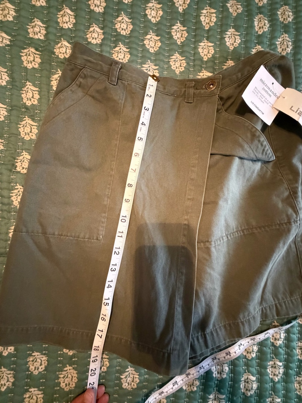 VTG NWT LizWear Liz Claiborne Wrap Skort 12 Olive Green Cotton Utility Pockets - Picture 8 of 9